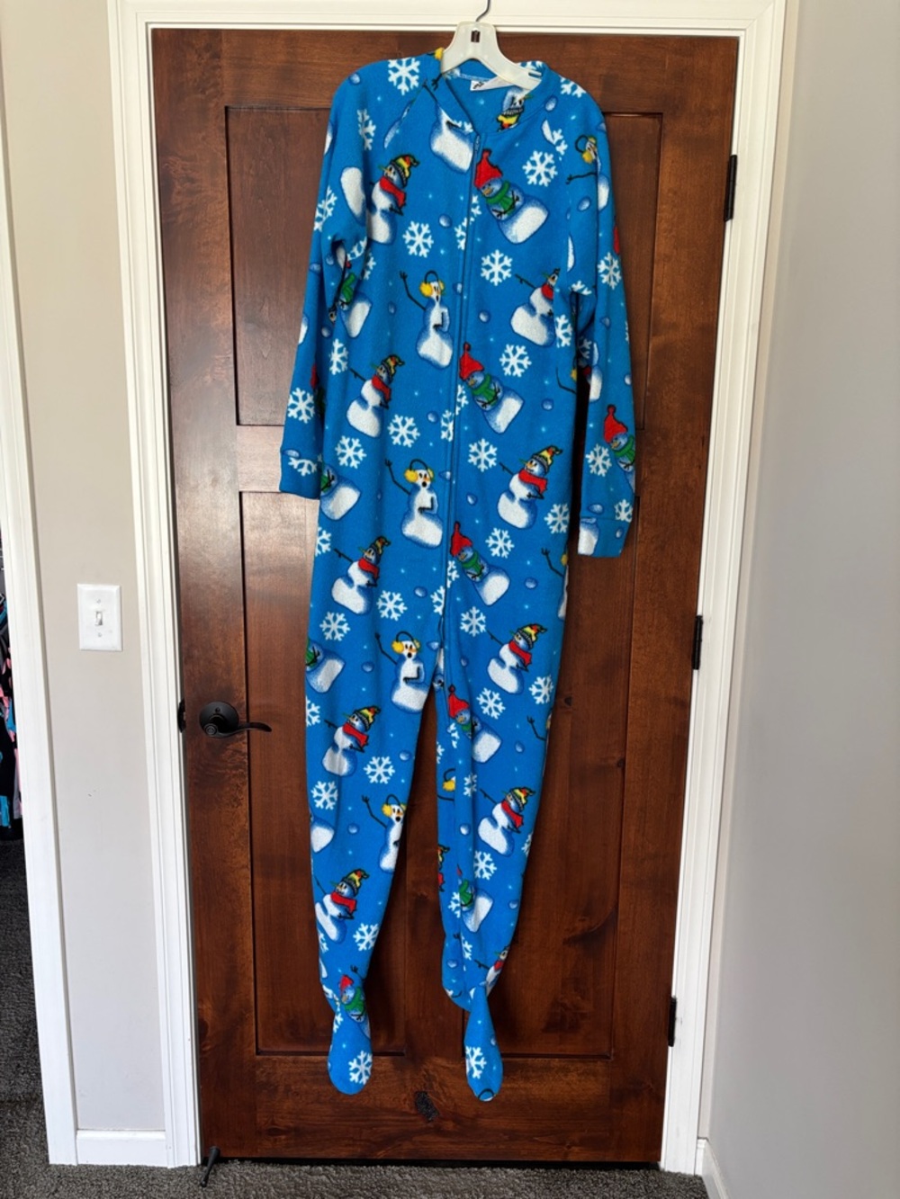 Women's Blue Fleece Snowman Footed Pajama Onesie